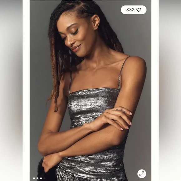 La Maise Studio Ruched Drop-Waist Foil Midi Dress - Picture 5 of 11